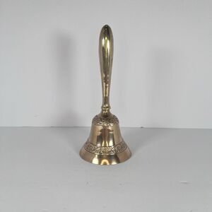 Solid Brass Bell 7” Tall Carved With Flowers